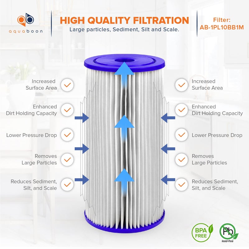 Aquaboon 1 Micron Pleated Water Filter 10 x 4.5 for Whole House Sediment Water Filter Replacement Compatible with Well Filters FXHSC, R50-BBSA (4-PACK) - Image 3
